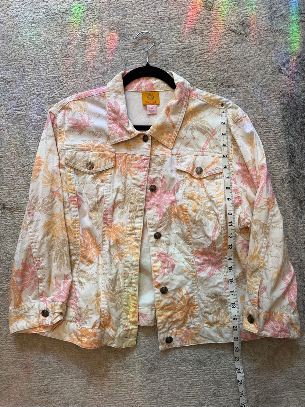 Women's Pastel Palm-Print Jean Jacket
